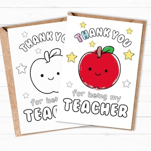 Kleurkaart bedankt leraar, DIY Teacher Appreciation Week-kaart, cadeau beste leraar, afdrukbare downloadbare pdf JPG, kaart 5 x 7