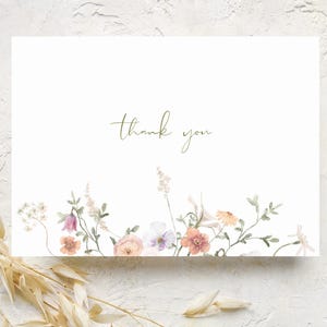 Carte de remerciement, carte florale moderne, carte de remerciement élégante, bouquet printanier, carte imprimable téléchargeable avec fleurs PDF JPG, carte 5 x 7