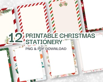 12 Christmas Border Bundle, Christmas Stationery, Festive Stationary, Christmas Letter Set, Note Paper, Printable Santa Wish List Stationary