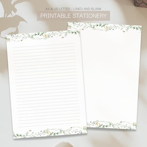 Printable Letter Paper, Watercolor Floral Writing Paper, Floral Stationery, Lined and Blank Letter Set, Pastel Flower Paper, A4 US Letter