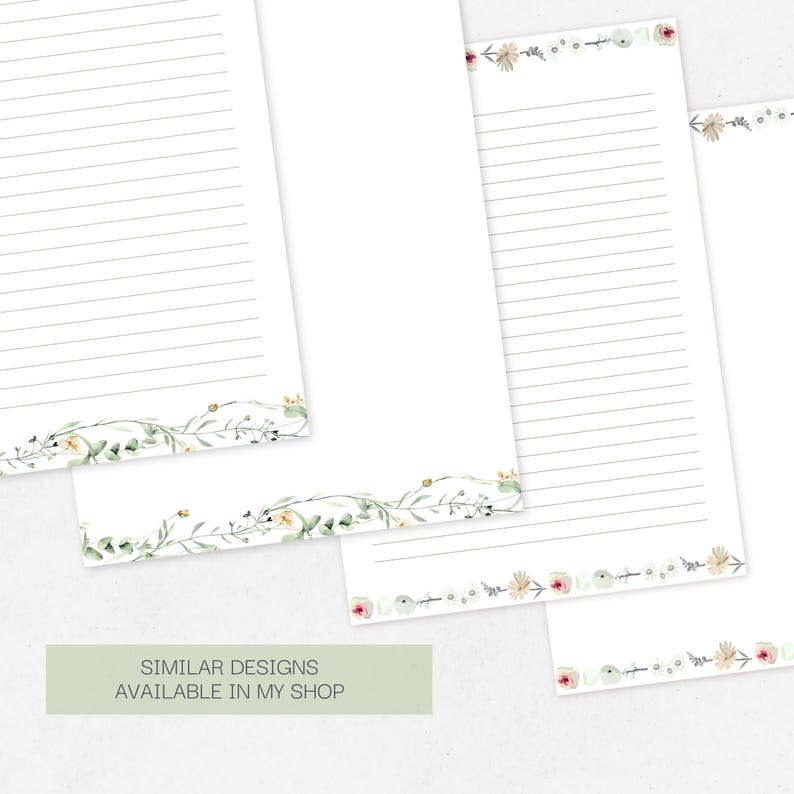 Printable Letter Paper, Watercolor Floral Writing Paper, Floral Stationary, Lined and Blank Letter Set, Printable Stationary, A4, US Letter image 7