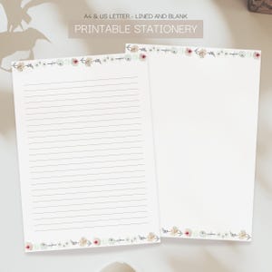 Papel de carta imprimible, elegante papel floral para escribir, papelería floral, juego de cartas rayadas y en blanco, papelería imprimible, A4, tamaño carta de EE. UU.