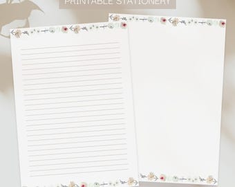 Printable Letter Paper, Elegant Floral Writing Paper, Floral Stationery, Lined and Blank Letter Set, Printable Stationery, A4, US Letter