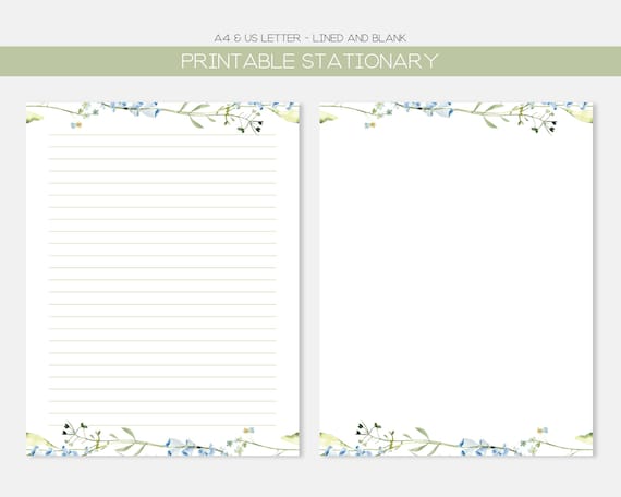 Printable Letter Paper, Watercolor Floral Writing Paper, Floral Stationary, Lined and Blank Letter Set, Printable Stationary, A4, US Letter