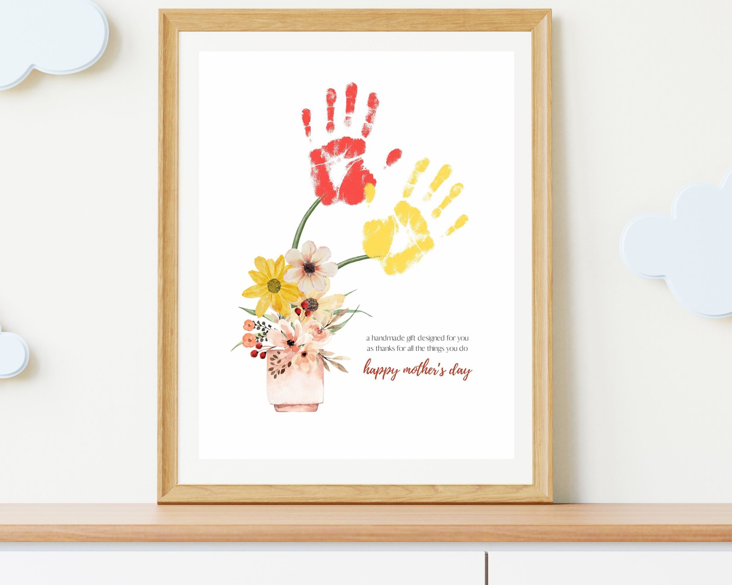 Mother's Day DIY Craft Flower Hand Print Art Activity, Instant Download Mother's Day Gift, Fun Gift for Mom, Kids Baby Printable Keepsake