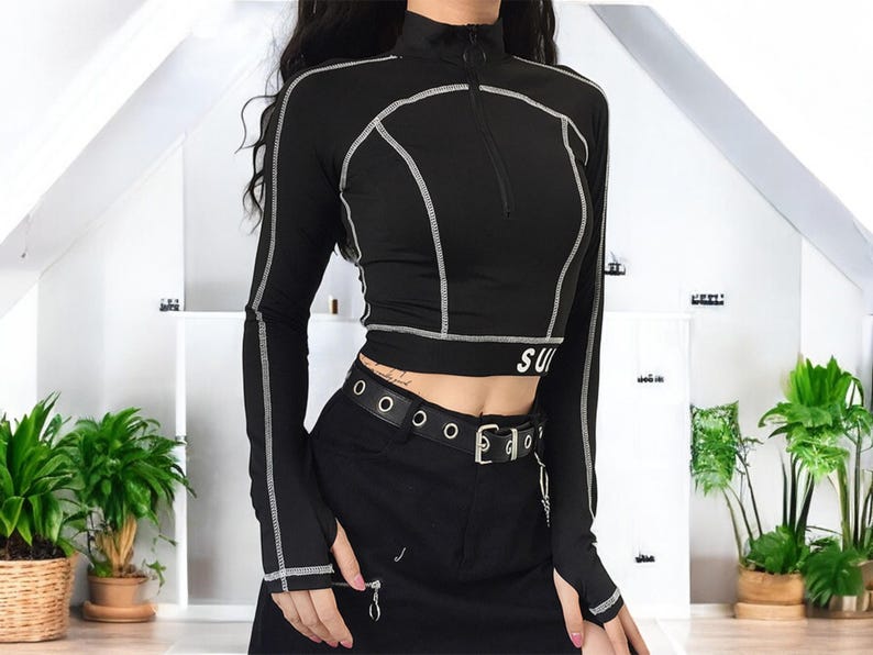 Zip Long Sleeve Crop Top main image 1