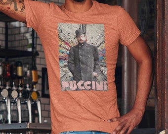 Giacomo Puccini Pop-Art Camiseta unisex Crewneck, Puccini Cool Opera Composer Music Teacher Gift, Camiseta artística del vigésimo compositor, Camiseta de ópera