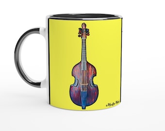 Taza de cerámica Viola da Gamba amarilla y blanca de 11 oz