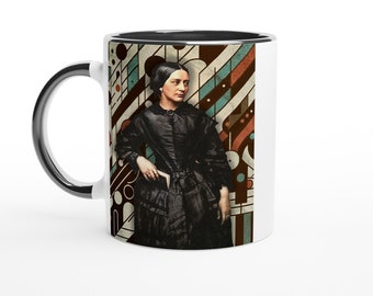 Taza de cerámica blanca de 11 oz con interior de color Clara Schumann