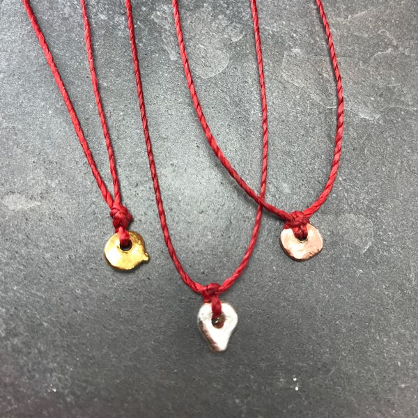 Red Threads Collection:  Zen Necklace of waxed linen and Fine Silver, Rose Gold Vermeil or 22K Gold Vermeil