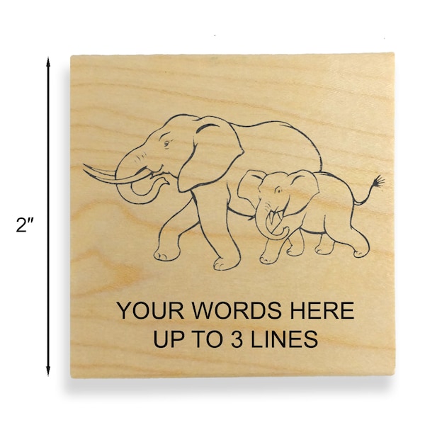 Elephant Mother and Baby Rubber Stamp