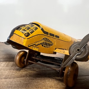 Vintage Marx Tin Litho Windup Airplane – WWII Fighter Bomber Toy – Wind Up Military Plane – 1940s Collectible Aviation Toy