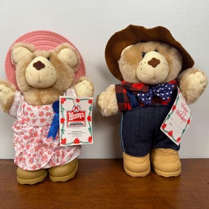 1986 Furskin Bears Lot of 2 – 6&quot;-7&quot; Wendy’s Vintage Promo Plush Teddy Bears – Collectible Appalachian Toy Set