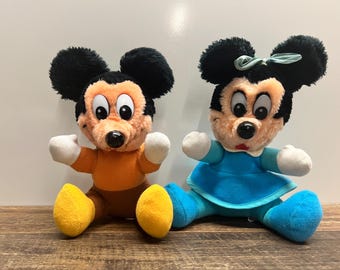 Walt Disney Mickey's Christmas Carol Vintage Plush Mickey Mouse & Minnie Mouse 1984