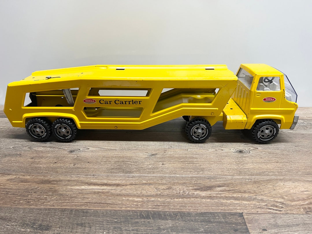 Vintage 1960s Tonka Car Carrier Truck: Yellow Pressed Steel Hauler