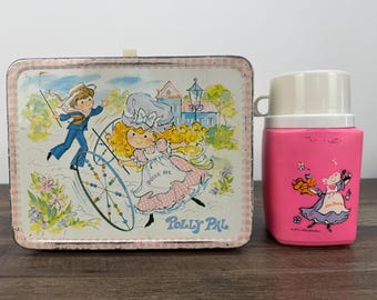 Vintage 1974 Polly Pal Metal Lunch Box: Retro Collectible with Thermos