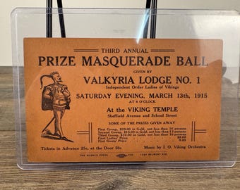 Rare Valkyria Masquerade Ball Ticket 1915 Vintage Dance Event Ephemera Collectible