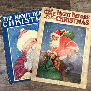 The Night Before Christmas Book Vintage 1936 Fern Bisel PeatArt Deco Saalfield and 1930s The Night Before Christmas Saalfield Pub. Set Of 2