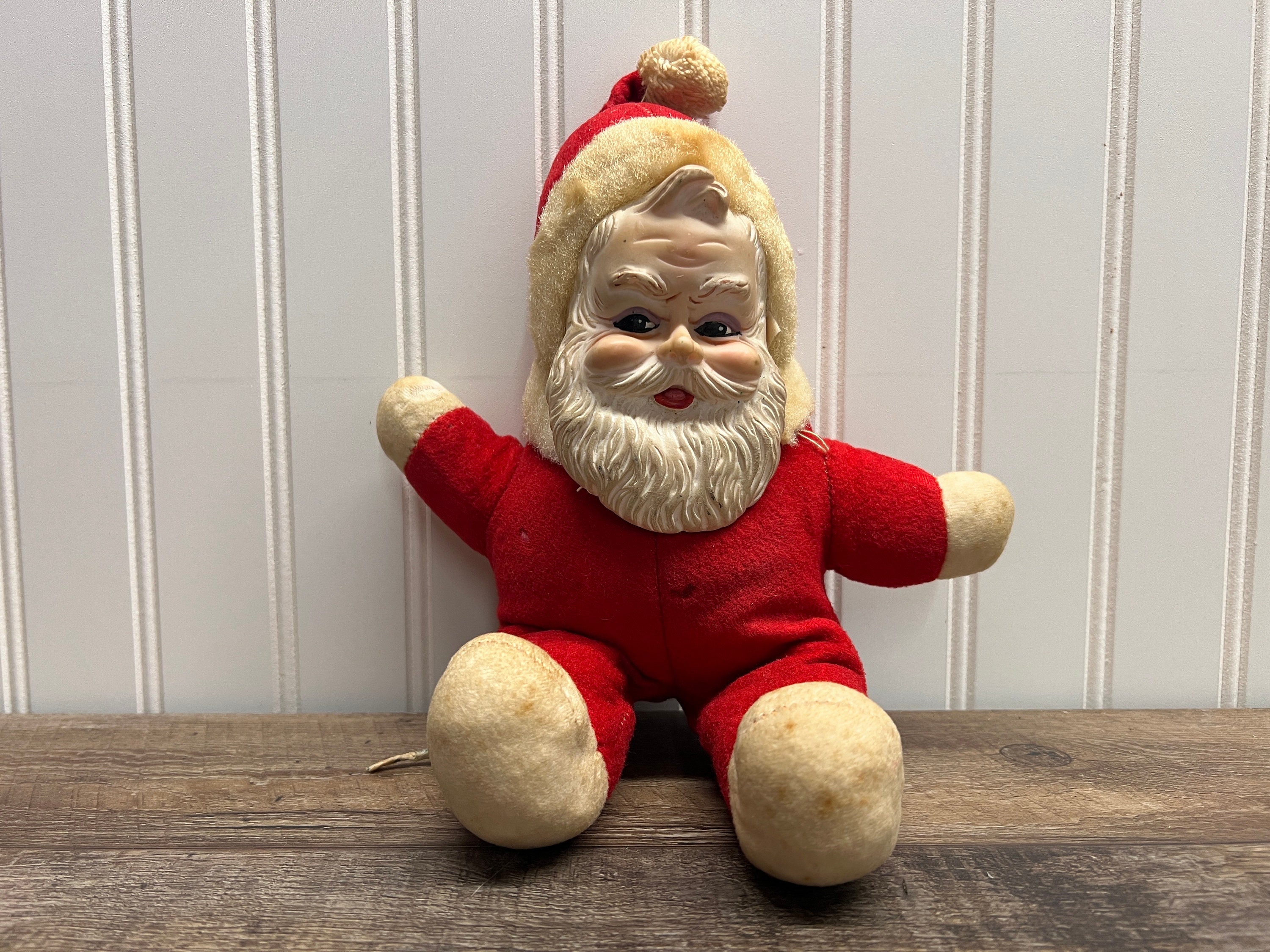 Vintage Rushton Santa Claus Plush Doll Rubber Face Beard 1950s