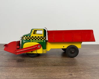 Vintage 1940s Wyandotte Dump Truck with Scoop Pressed Steel Toy Truck Classic Construction Vehicle  Retro Metal Toy