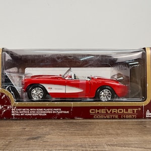 Road Legends 1957 Red Chevrolet Corvette 1:18 Scale Die-Cast Metal Car Vintage Collectible Model with Chrome Details