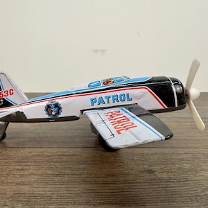 Vintage Police Patrol Cessna Tin Litho Airplane Made in Japan 1960s Toy Plane Collectible Aviation Tin Toy
