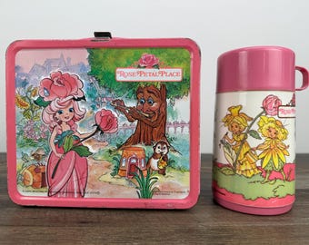 Vintage 1983 "ROSE PETAL PLACE" Metal Lunch Box & Thermos