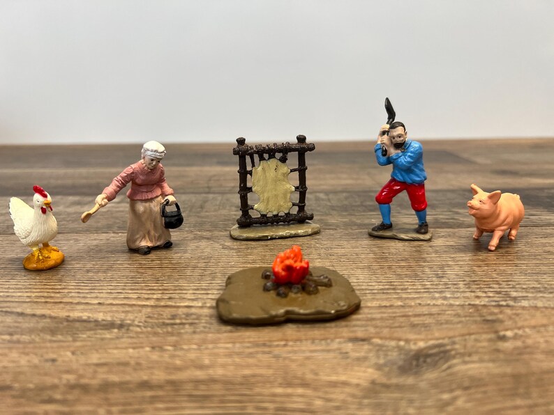 Safari Ltd Jamestown Settlers Figures Pilgrims Chicken Pig Camp Fire