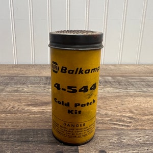 Vintage NAPA BALKAMP 4-544 Tire Cold Patch Kit Advertising Tin 1960&#39;s 4.5&quot; Auto Repair Tool Collectible