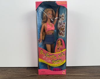 Butterfly Art Barbie 1998 – Vintage Mattel Doll with Washable Tattoos – Collectible 90s Barbie Fashion Doll – NIB