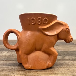 Vintage 1980 Frankoma Pottery 4&quot; Democratic Donkey DEM Political Coffee Mug Collectible