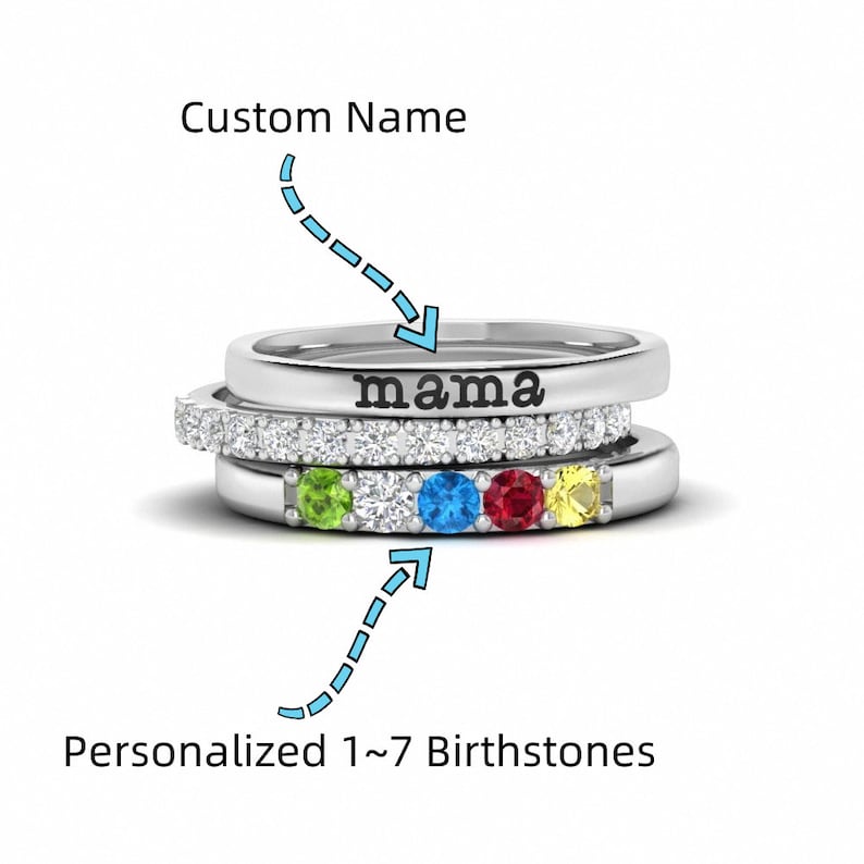 17 Birthstones Mama Name Ring Set, Personalized Birthstone Ring for ...