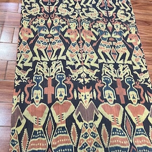 vintage Sumba IKat Woven and Hand Dyed textile tradional tapestry Tablecloth, Fabric, Natural Dye, Bohemian 280 x 95 cm Sale Home Decor Gift