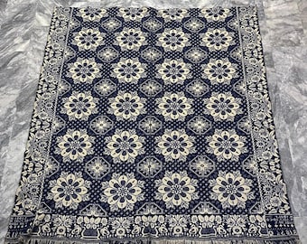 Antique white/Blue Jacquard Coverlet Hand woven bedspread 1854 Joseph Schnee  240 x 190 cm Same as Picture Sale