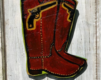 Cowboy boots painting wood  cutout
