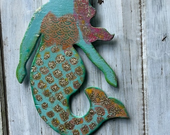 Plus size, chubby, fat Mermaid mermaid, ocean, aquatic, sea, marine, mythical painting wood  cutout