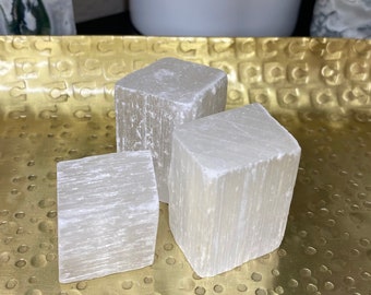 Satin Spar Selenite Raw Cube