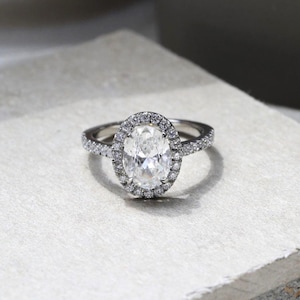 Oval Cut Halo Ring, 1.0 To 3.0 CT Oval Lab Grown Diamond Engagement Ring, Wedding Ring For Her, Pave Ring, 14k White Gold