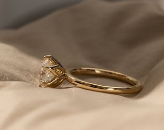 Runder Diamant Solitärring, 1.0 bis 3.0 CT Rundschliff-Diamant-Verlobungsring für Frauen, IGI-zertifizierter Diamant-Gelbgoldring