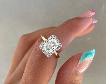 3 CT Radiant Cut Lab Grown Diamond Halo Engagement Ring, IGI Certified Radiant Diamond Wedding Ring, 14K Yellow Gold, Proposal Ring For Her