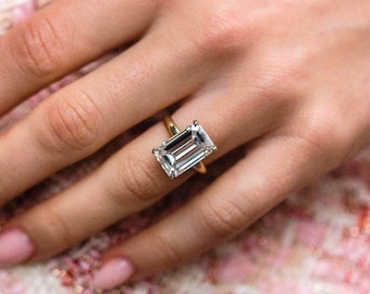 8.10 CT Emerald Cut Engagement Ring, Moissanite Solitaire Ring, Big Moissanite Ring For Women, Wedding Ring, Emerald Diamond Ring