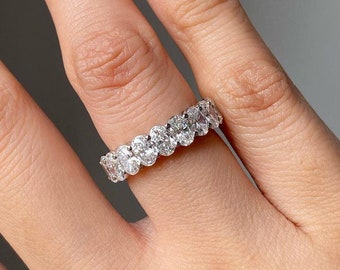 1.40 TW Oval Cut Lab Grown Diamond Wedding Band, Nine Stone Oval Band, Anniversary Ring, Oval Half Eternity Stackable Matching Band
