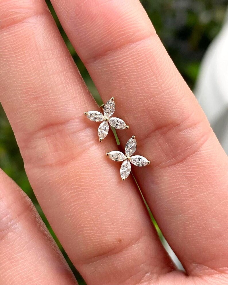 Marquise Cut Diamond Pendant Set, Marquise Lab Grown Diamond Earrings And Pendant Necklace, Flower Design Pendant Earrings, Anniversary Gift