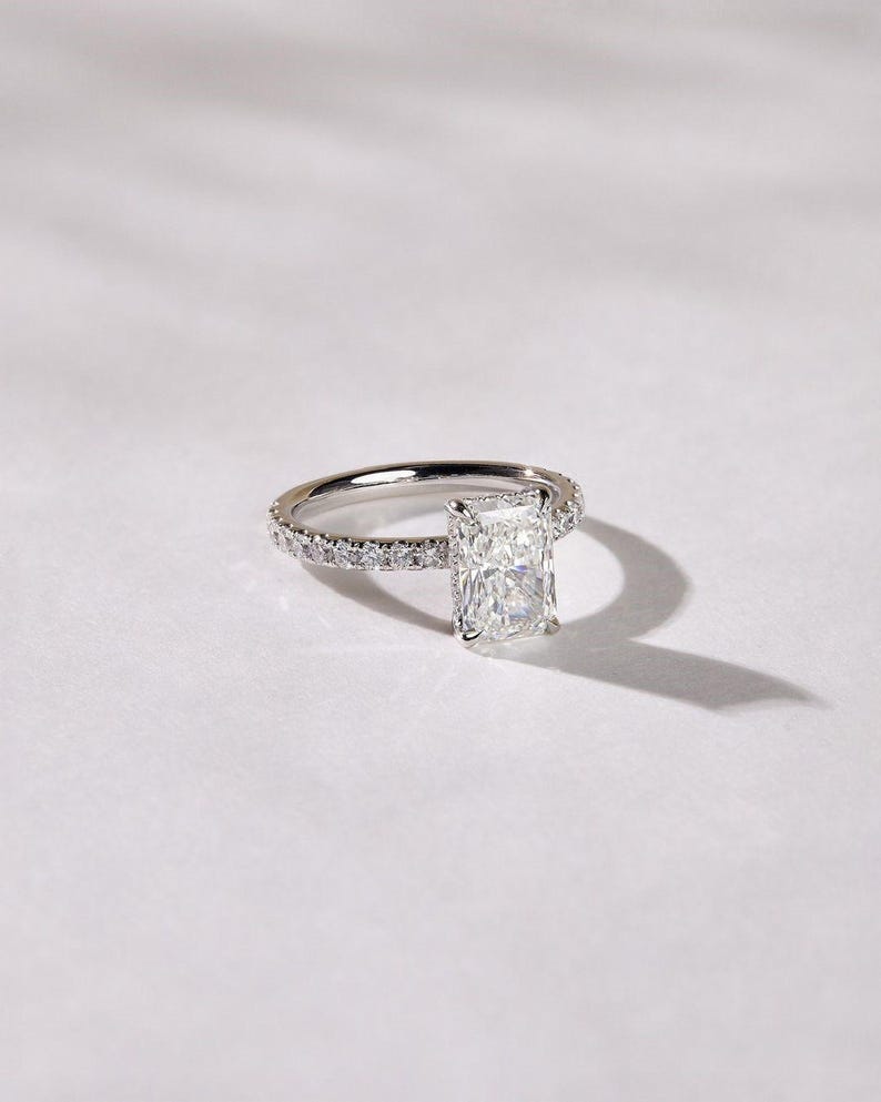 2 CT Radiant Cut Lab Grown Diamond Hidden Halo Engagement Ring, 14K ...