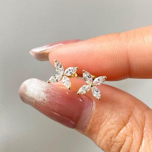Marquise Cut Diamond Pendant Set, Marquise Lab Grown Diamond Earrings And Pendant Necklace, Flower Design Pendant Earrings, Anniversary Gift
