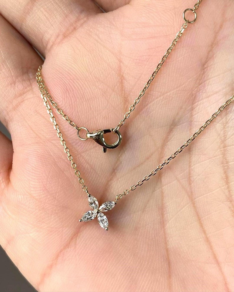 Marquise Cut Diamond Pendant Set, Marquise Lab Grown Diamond Earrings And Pendant Necklace, Flower Design Pendant Earrings, Anniversary Gift