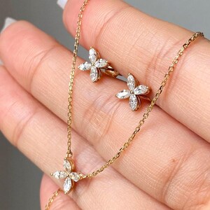 Marquise Cut Diamond Pendant Set, Marquise Lab Grown Diamond Earrings And Pendant Necklace, Flower Design Pendant Earrings, Anniversary Gift