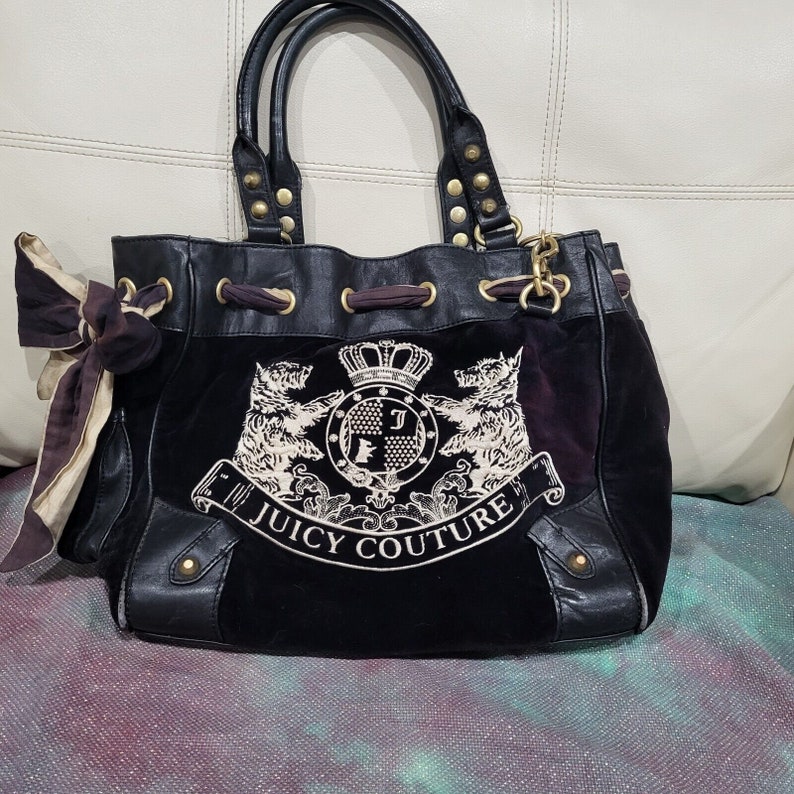 Vintage Y2K Juicy Couture Velour Bag Velvet Purse Daydreamer Scottie Dog Black image 2
