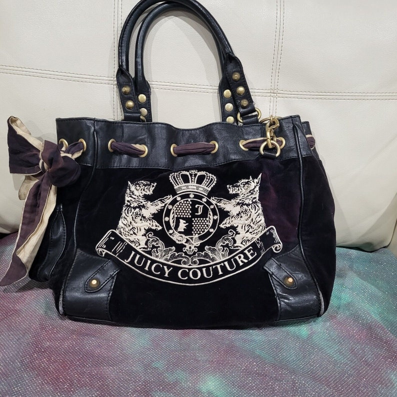 Vintage Y2K Juicy Couture Velourstasche Samt Geldbörse Daydreamer Scottie Dog Schwarz Bild 2