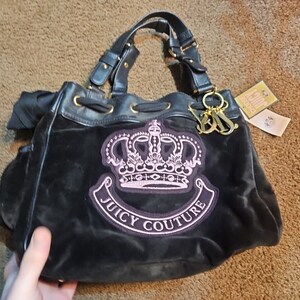 Juicy Couture Daydreamer Vintage Y2K Black Velour Crown Bag With Wallet image 3